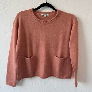 Madewell pink chelsea alpaca blend pocket pullover crewneck sweater